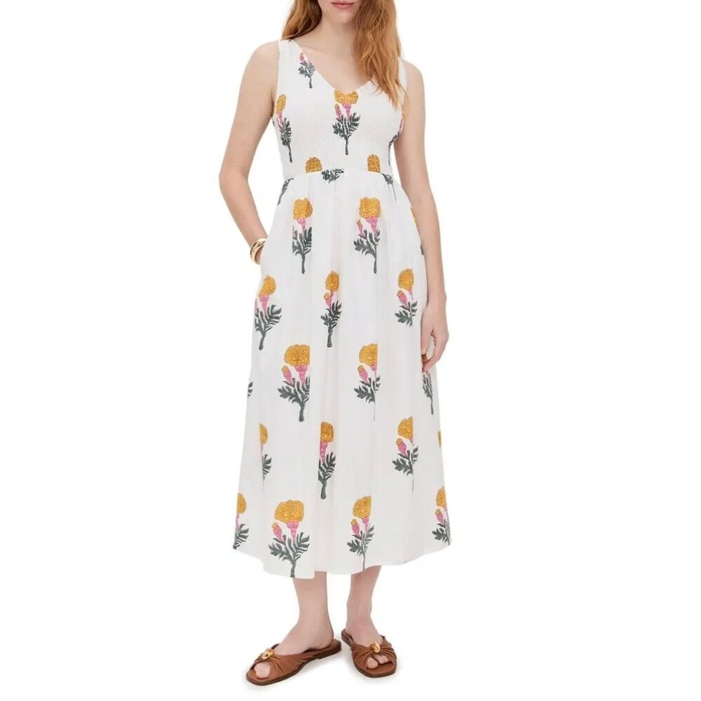 Marea Cora Floral Print Midi Dress in Marigold